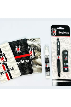 Beşiktaş Lisanslı Kırtasiye Okul Seti, 3 BJK Defter, Versatil Kalem, 0.7 Kalem Ucu ve Roket Silgi