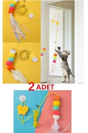 Elastik Kendinden Yapışkanlı Kedi Oyun Oltası, Esnek Eğlenceli ve Eğitici Kedi Oyuncağı