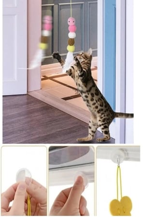Elastik Kendinden Yapışkanlı Kedi Oyun Oltası, Esnek Eğlenceli ve Eğitici Kedi Oyuncağı
