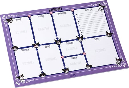 BakGelAl LİSANSLI Hello Kitty & Friends Sanrio Kuromi Temalı Haftalık Planlayıcı Bloknot – Kuromi, My Melody, Badtz-Maru, Pompompurin ve Hello Kitty Karakterli A4 Organizer