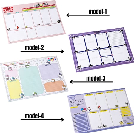 BakGelAl LİSANSLI Hello Kitty & Friends Sanrio Kuromi Temalı Haftalık Planlayıcı Bloknot – Kuromi, My Melody, Badtz-Maru, Pompompurin ve Hello Kitty Karakterli A4 Organizer