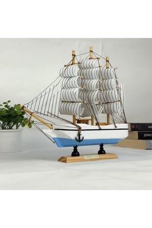 Ahşap El Yapımı Yelkenli Model Biblo, Dekoratif Masaüstü Gemi Maketi, Ev Ofis Dekoru, 24 cm
