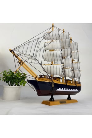 40 cm Büyük Boy El Yapımı Ahşap Yelkenli Gemi Maketi, Dekoratif Masa Üstü Deniz Temalı Model
