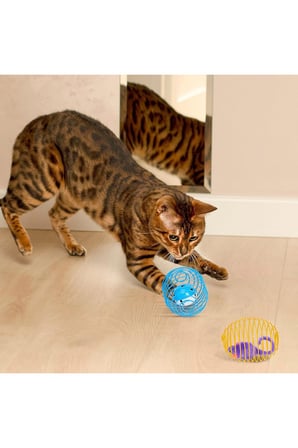 Kedi Oyuncağı Spiral Tel Top & İçinde Peluş Fare, Kediler İçin Etkileşimli Eğlence Oyuncağı