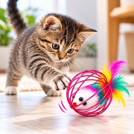BakGelAl Renkli Metal Kafesli Peluş Fareli Kedi Oyuncağı – Hareketli Tüylü Top 6cm | Kediler İçin Eğlenceli Oyun Topu