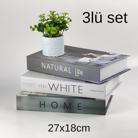 3 lü Kitap Görünümlü Dekoratif Kutu Seti, İskandinav Tarz Modern Ev Dekorasyonu, Ofis Kütüphane Dekorasyonu, Hediye Fikirleri - Set-4