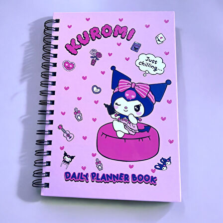 Kuromi'nin Sihirli Dünyası Planner Defteri - Pembe ve Eğlenceli Günlük Planlama Defteri ve 5 Sayfa Sticker Seti