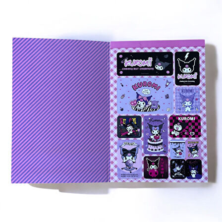 Mor-Pembe Kuromi Sticker Albümü → Kuromi Gotik Sticker Defteri - Mor ve Pembe Çizgi Karakter Koleksiyonu