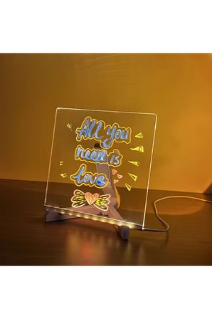 LED Işıklı Yazı ve Çizim Panosu, Silinebilir Fosforlu Kalemli, Led Pano, Led Çizim Panosu 20x20 cm