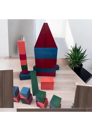 Bakgelal Büyük Boy Ahşap Geometrik Renkli Blok Seti, Ahşap Saklama Kutulu Geniş Boyutlu Geometrik Blok Seti - 66 Parça Montessori Eğitici Yapı Oyuncağı
