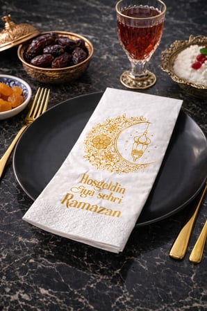 Gold Desenli Ramazan Sofra Peçetesi 25li İftar ve Sahur Masaları İçin Dekoratif Peçete 33x33 cm