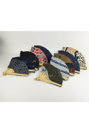 Bak Gel Al Vintage El Yapımı Bambu Saplı Kumaş (M Boy) Yelpaze, Renkli Ve Batik Desenli Katlanabilir Model