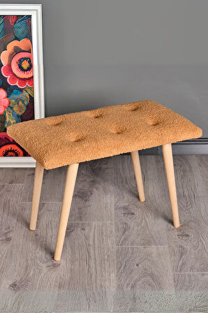 Puf Retro Ahşap Ayaklı Handmade Çok Amaçlı Kuzu Tüyü Puf Bench Koltuk Sandalye Makyaj Pufu