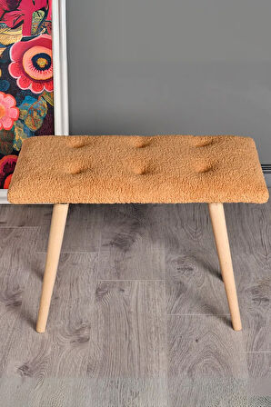 Puf Retro Ahşap Ayaklı Handmade Çok Amaçlı Kuzu Tüyü Puf Bench Koltuk Sandalye Makyaj Pufu