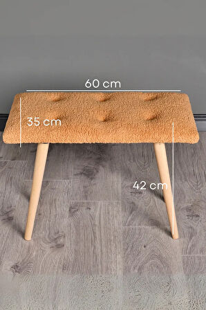 Puf Retro Ahşap Ayaklı Handmade Çok Amaçlı Kuzu Tüyü Puf Bench Koltuk Sandalye Makyaj Pufu