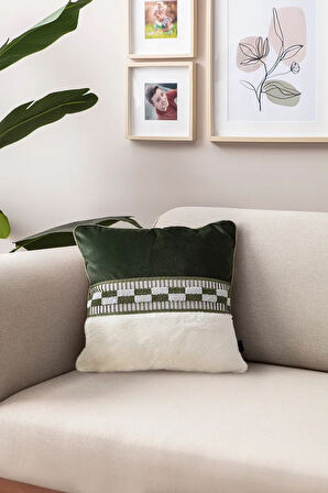 Premium Biyeli Tavşan Tüyü & Punch İşlemeli Tekli Dekoratif Özel Tasarım Kırlent Kılıfı 43x43cm