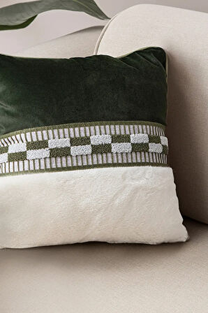 Premium Biyeli Tavşan Tüyü & Punch İşlemeli Tekli Dekoratif Özel Tasarım Kırlent Kılıfı 43x43cm
