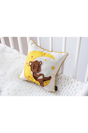 Punch İşlemeli Bebek Çocuk Odası Tekli Dekoratif Özel Tasarım Kırlent 35x35 cm İç Dolgulu