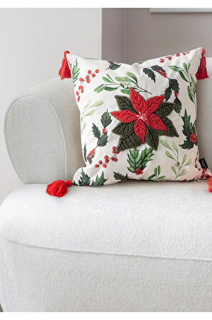 Kokina Çiçeği Premium Serisi Punch Işlemeli Tekli Dekoratif Kırlent Kılıfı 45x45 Cm