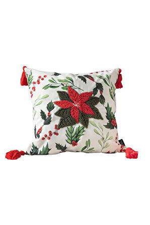 Kokina Çiçeği Premium Serisi Punch Işlemeli Tekli Dekoratif Kırlent Kılıfı 45x45 Cm