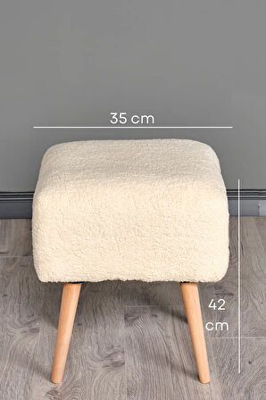Puf Tabure Ahşap Ayaklı Kuzu Kumaş Makyaj Pufu Puf Sandalye Ayak Uzatma Pufu Kare Puf Bench