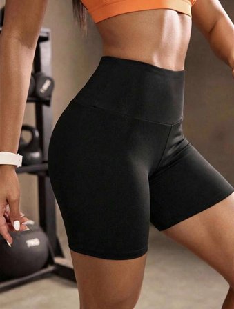 Kadın Yüksek Bel Spor Şort, Elastan ve Polyester Karışımı, Yoga, Pilates, Fitness ve Günlük Kullanım İdeal