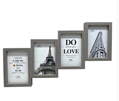 Çoklu Fotoğraf Çerçevesi MDF Ahşap Modern Kolaj Çerçeve Fotoğraf Tutucu 4 Fotoğraf 10x15cm kahverengi
