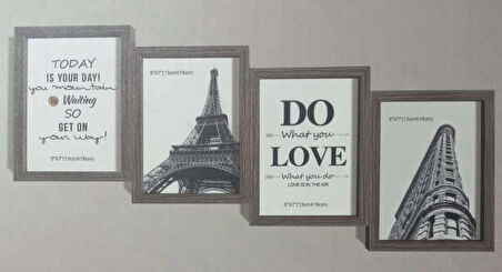 Çoklu Fotoğraf Çerçevesi MDF Ahşap Modern Kolaj Çerçeve Fotoğraf Tutucu 4 Fotoğraf 10x15cm kahverengi