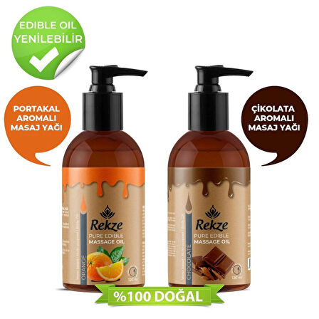 Rekze Dogal Portakal Çikolata aromalı Kokulu Yenilir Erotik Vücut Masaj Yağları 120 Ml