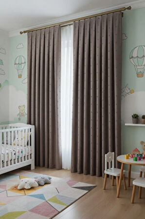 Bohem Ponponlu Vizon Gri Fon Perde 1x3 Sık Pile | Salon, Çocuk Odası Bohem Fon Perde