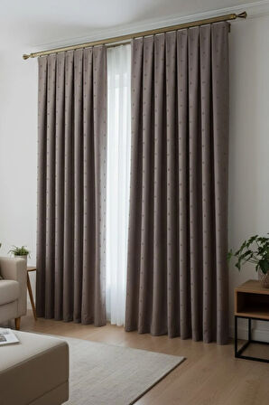 Bohem Ponponlu Vizon Gri Fon Perde 1x3 Sık Pile | Salon, Çocuk Odası Bohem Fon Perde