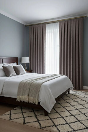 Bohem Ponponlu Vizon Gri Fon Perde 1x3 Sık Pile | Salon, Çocuk Odası Bohem Fon Perde