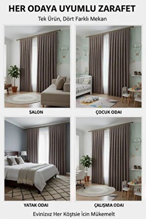 Bohem Ponponlu Vizon Gri Fon Perde 1x3 Sık Pile | Salon, Çocuk Odası Bohem Fon Perde