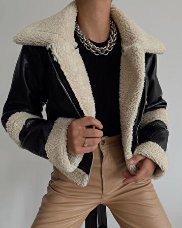 Biker deri crop mont