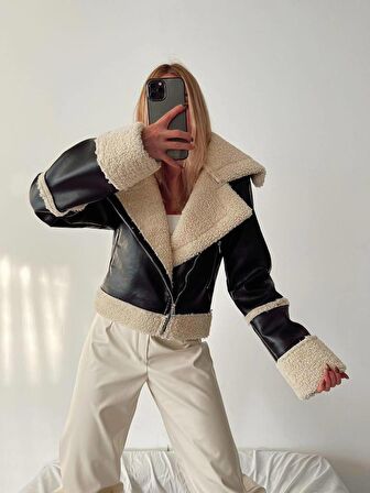Biker deri crop mont