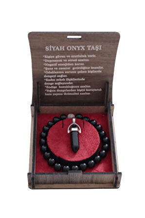 "Siyah Oniks Bileklik ve Kolye Seti – 8 mm Doğal Taş Şıklığı, Hediye Kutusunda"