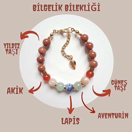 Artaril Doğal Taş Kadın Bilgelik Bilekliği Yıldız Taşı Güneş Taşı Aventurin Lapis Akik 8 mm
