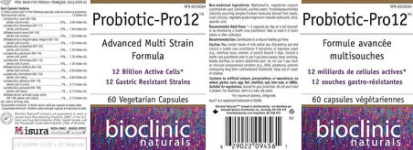 Bioclinic Naturals Probiotic Pro (lactobacillus+bifidobacterium) 12 Billion milliards 60 vcaps
