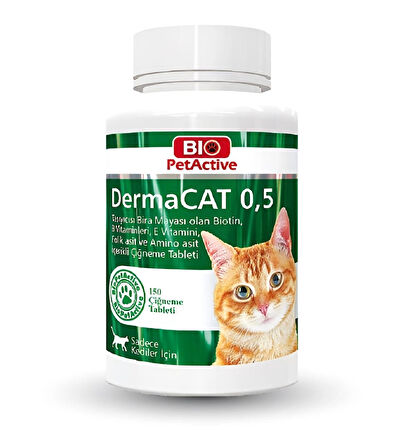 Bio Pet Active Dermacat 0.5 Probiotik Bira Mayalı Sarımsaklı Kediler İçin Vitamin 150 Tablet 75 Gr