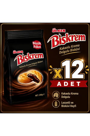 Ülker Biskrem Büyük Boy Kakaolu Bisküvi (190 g)x12 adet