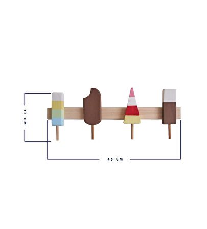 Ahşap Askı Dondurma Figürlü Çocuk Ve Bebek Odası Için Özel Tasarım Pastel Renkli %100 El Yapımı