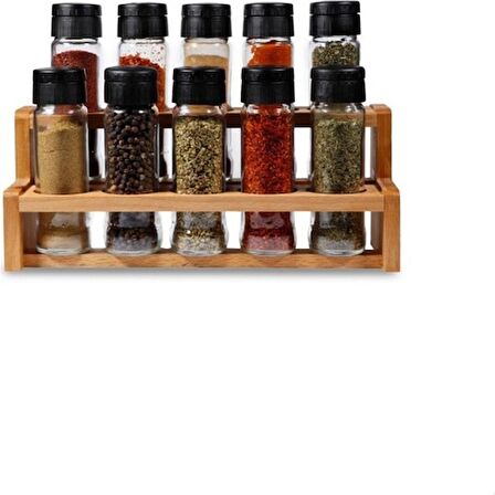 Chef Taste Spice x 10 Lu Baharatlık Takımı Ahşab Standlı 10 Lu Merdiven Baharatlık Takımı