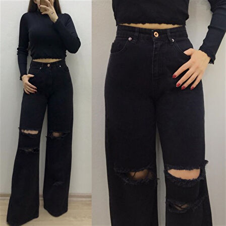 Kadın yırtıklı model bol pantolon 544657641