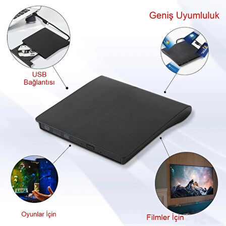 Harici USB 3.0 DVD RW Sürücü Tak Çalıştır Film Oyun Müzik Hızlı Yazdırma Okuma Windows Mac Linux