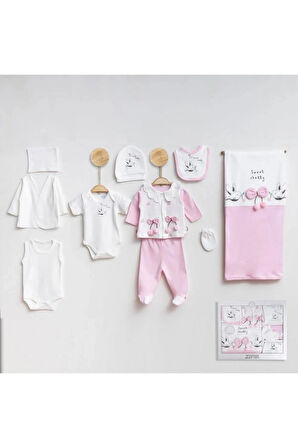 KIZ BEBEK YENİ DOĞAN KUŞ DESENLİ PEMBE 10 PARÇA HASTANE ÇIKIŞI ZIBIN SETİ