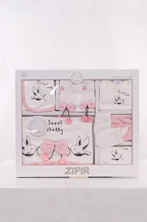 KIZ BEBEK YENİ DOĞAN KUŞ DESENLİ PEMBE 10 PARÇA HASTANE ÇIKIŞI ZIBIN SETİ