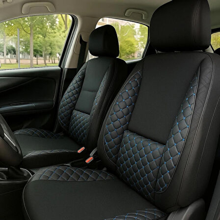 Siyah Mavi Nakışlı Oto Koltuk Kılıfı Takımı – Lüx ve Ortopedik, Bel ve Kanat Destekli