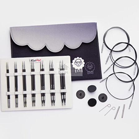 KnitPro Karbonz Deluxe Değiştirilebilir Misinalı Şiş Seti + Balım Örgü Evi Şiş Ölçer 41631