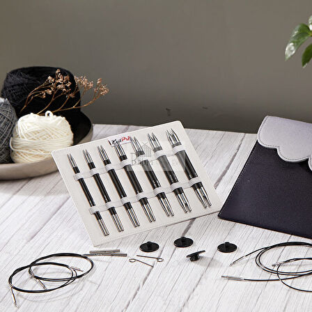 KnitPro Karbonz Deluxe Değiştirilebilir Misinalı Şiş Seti + Balım Örgü Evi Şiş Ölçer 41631