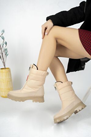 Merve BAŞ Kadın Nut Rengi Fermuarlı Kar Botu 007 Rugan
